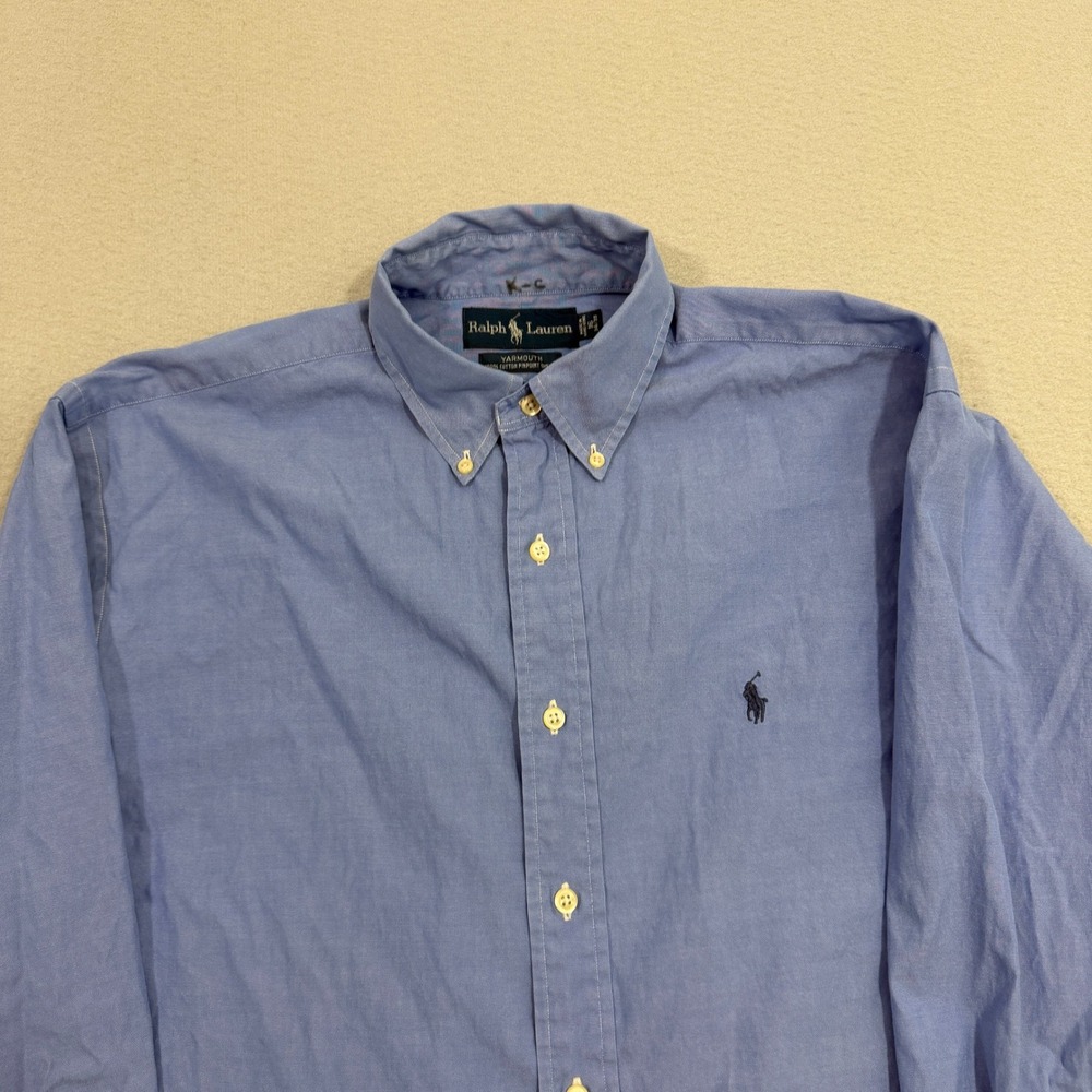 Polo Ralph Lauren Button Down Shirt Men's 16 34/35 Blue Yarmouth Pinpoint Oxford